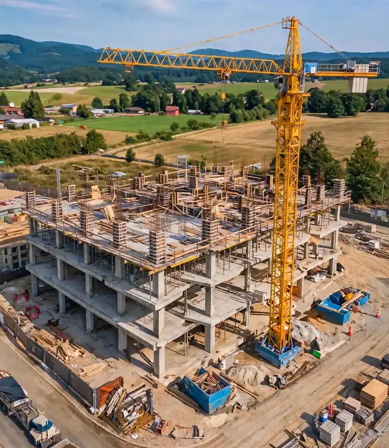 Edifício em construção com guindaste